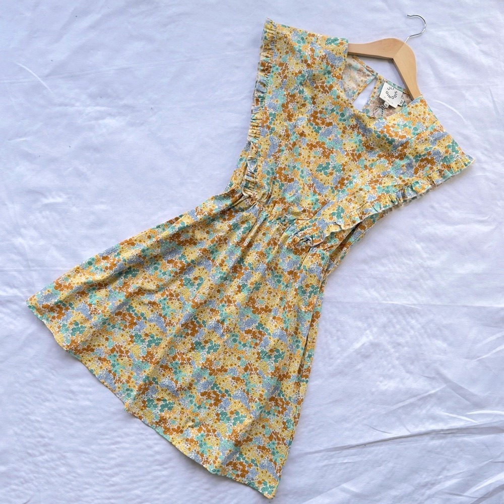 Lili Sidonio Floral Ruffle Mini Dress Women's XS Mint Klint Cotton Cottagecore